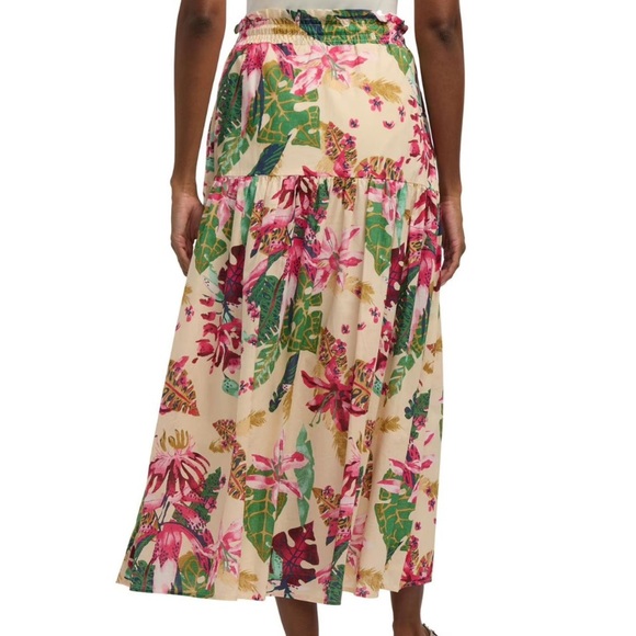 Mexx Women's Tropical Print Maxi Skirt - Cream and Green and Pink - Picture 2 of 3